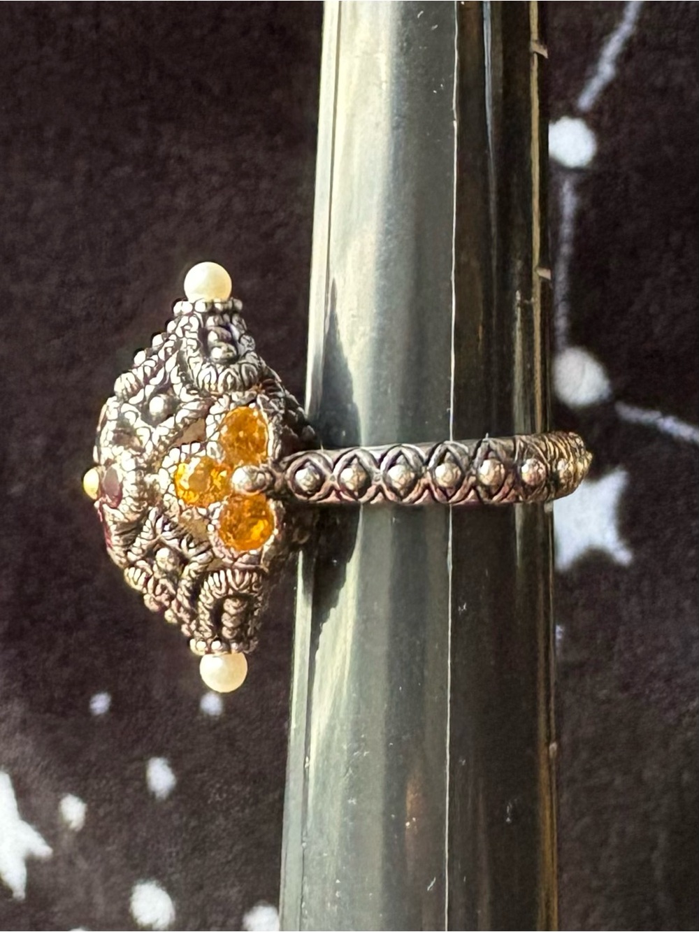 Flower Pod Sterling Silver 18k Gold Garnet Citrine Pearl Ring Barbara Bixby 6.75 - Picture 11 of 12